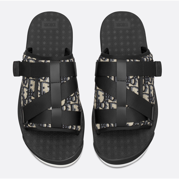 Dior Mens Alpha Sandal Beige Black Blue Oblique Jacquard Logo Slide Slip On 42 9 - Picture 6 of 11